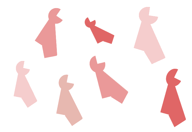 La imagen muestra un conjunto de figuras abstractas, denominadas 'thneebs', dispuestas en dos tonalidades distintas de color rosa.