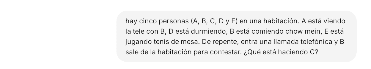 Captura de pantalla de una burbuja de chat que contiene un acertijo lógico escrito en una IA.